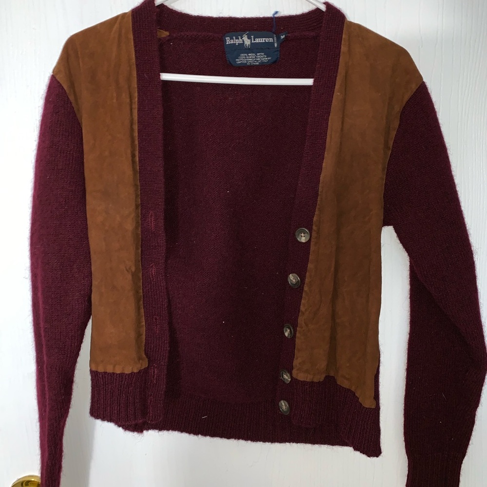 Vintage Ralph Lauren wool and suede cardigan